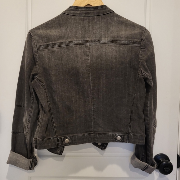 Black denim moto-style jean jacket - Picture 2 of 4